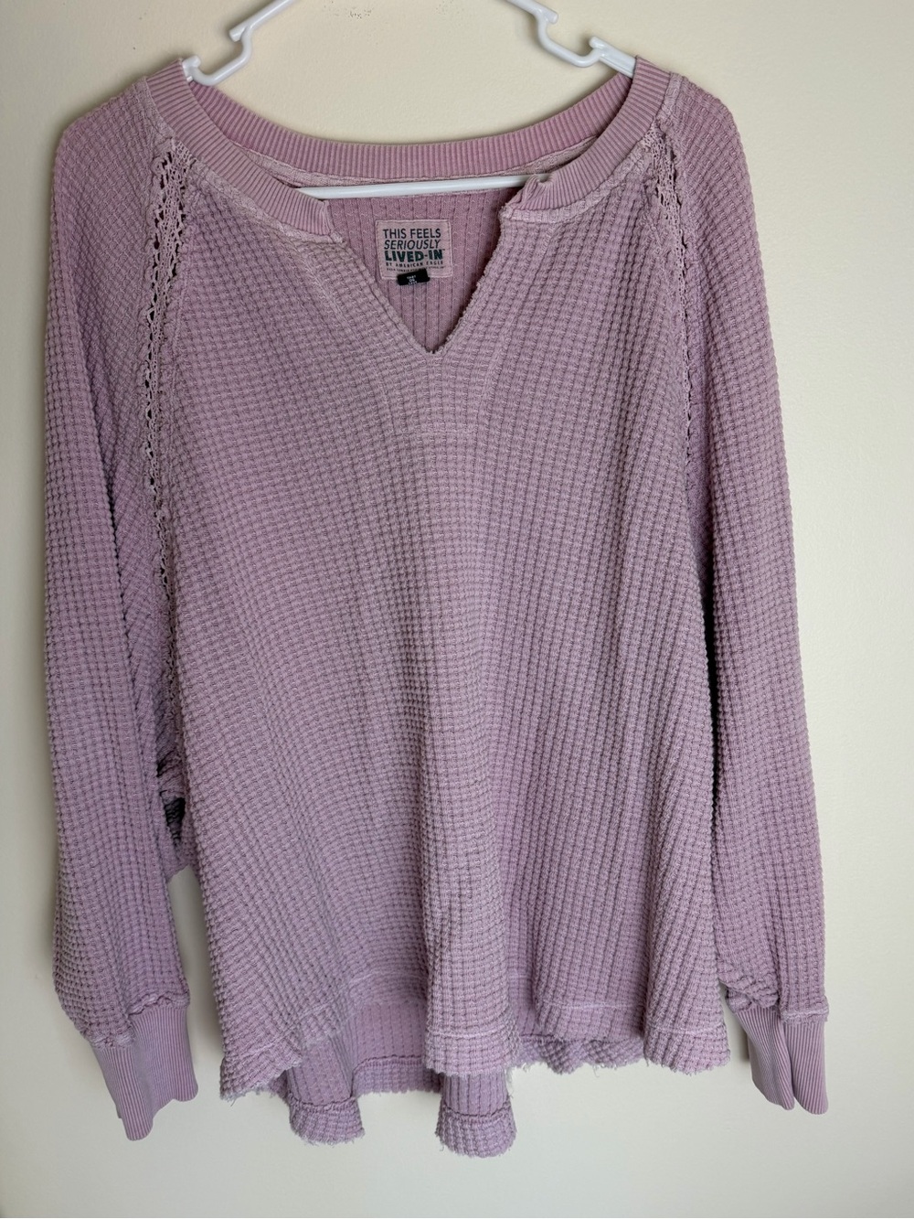 American Eagle Outfitters Lavender Waffle Knit V-Notch Pullover